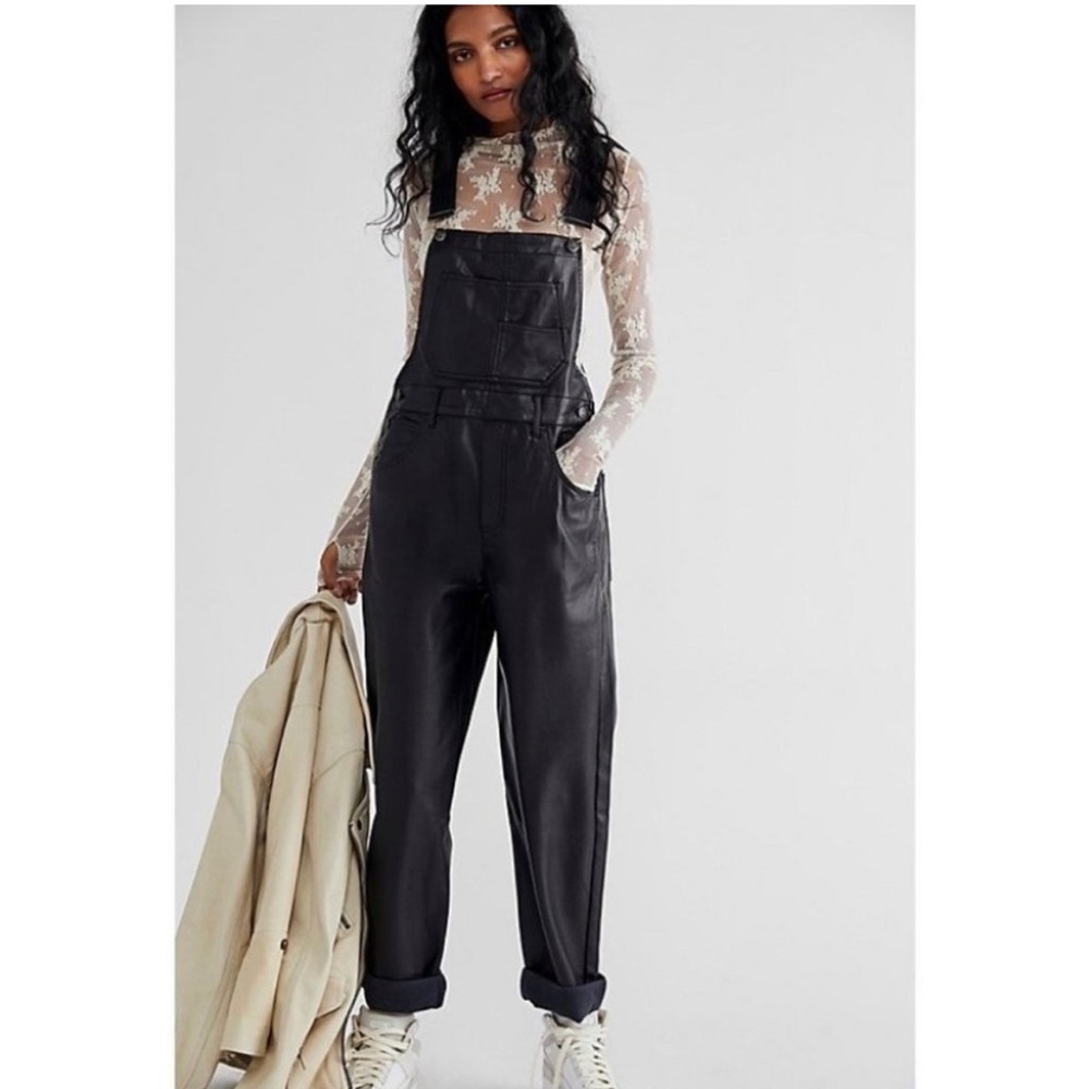 Free people vegan leather ziggy overalls